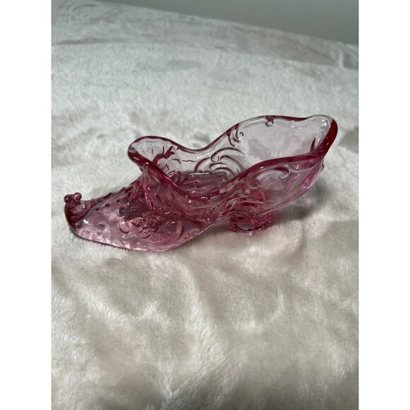 Mosser Glass Co, ( Cranberry Ice ) Pink Glass Rose Slipper Made in USA - Picture 5 of 8